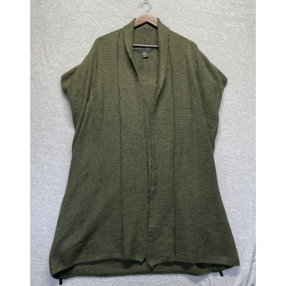 Tahari Cardigan Sweater Womens 2X Olive Green Acrylic Sleeveless Shawl‎ Collar
